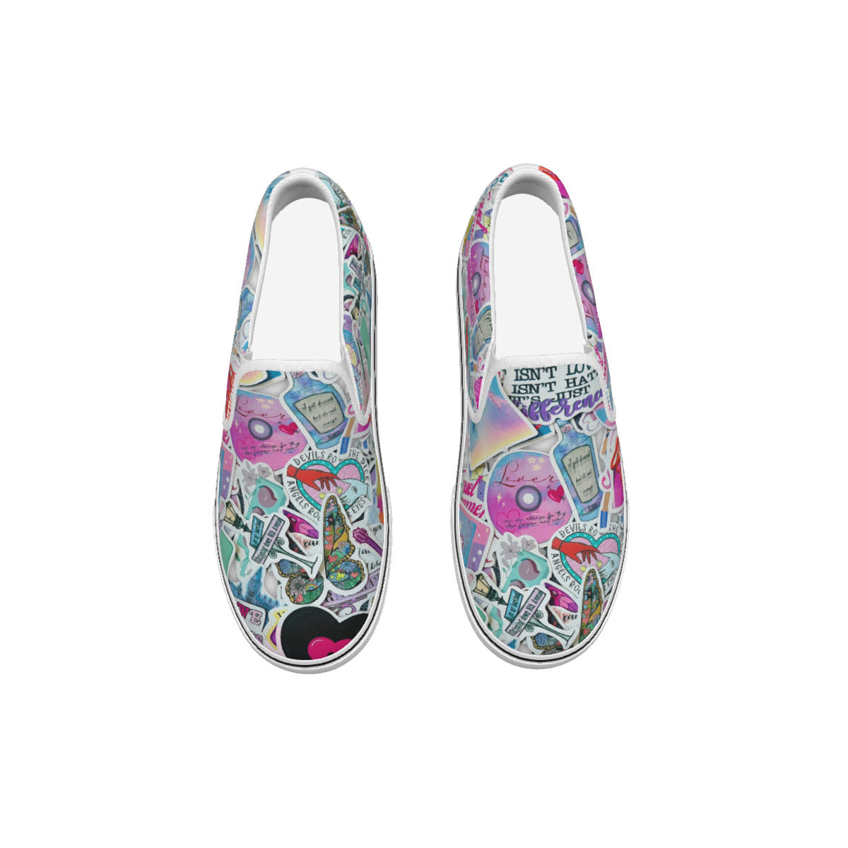 Little Girl and Youth Slip On Sneakers with Trendy All Over Print