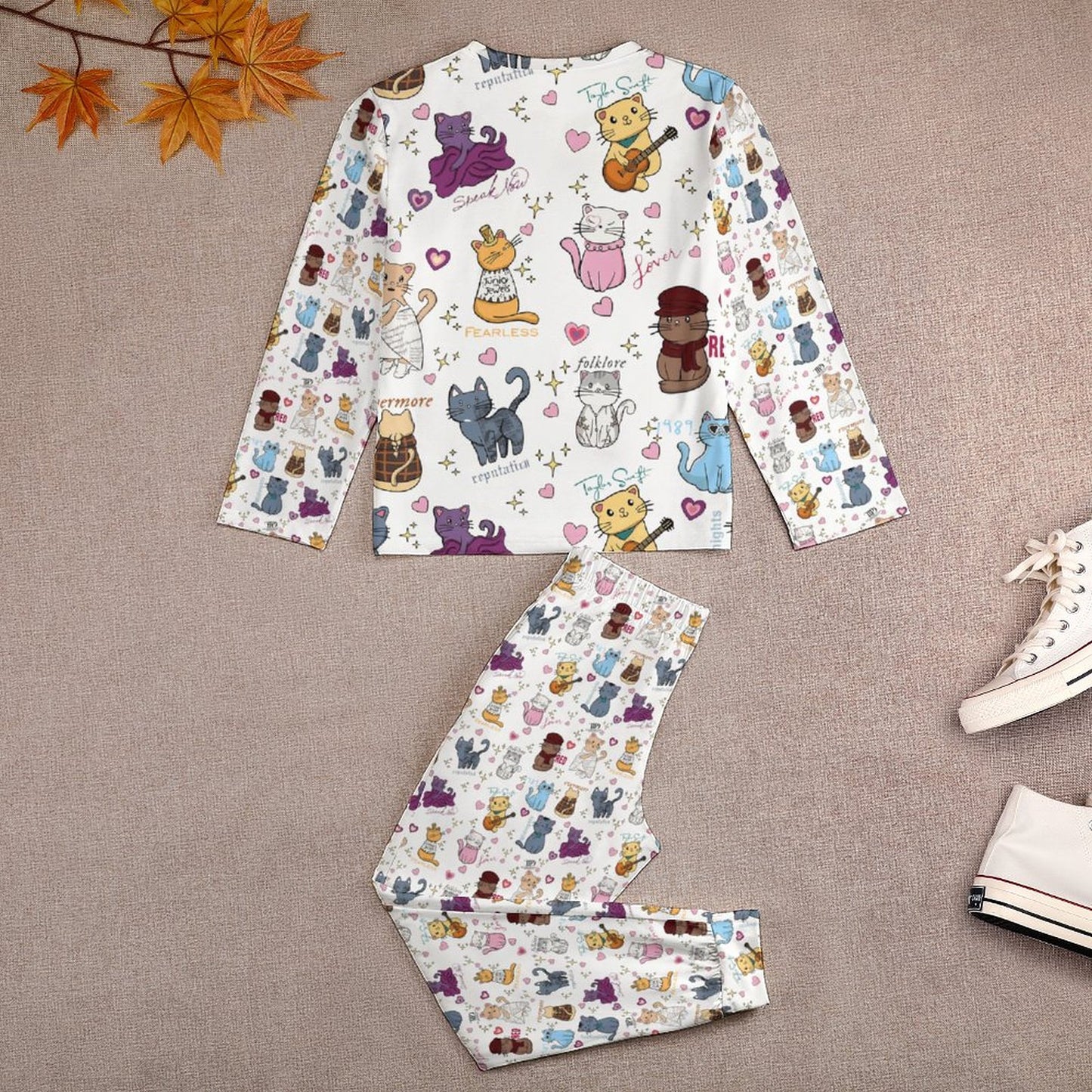 Little Girl Youth Long Sleeve Girls Nightwear  Pajamas with Cute All Over Printing