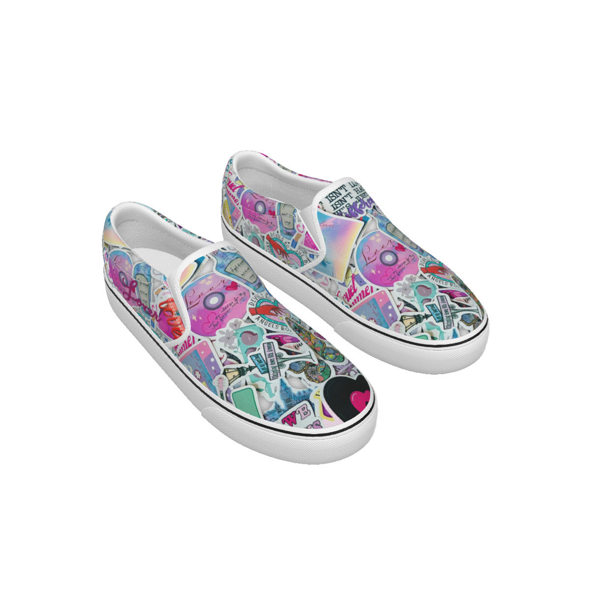 Little Girl and Youth Slip On Sneakers with Trendy All Over Print