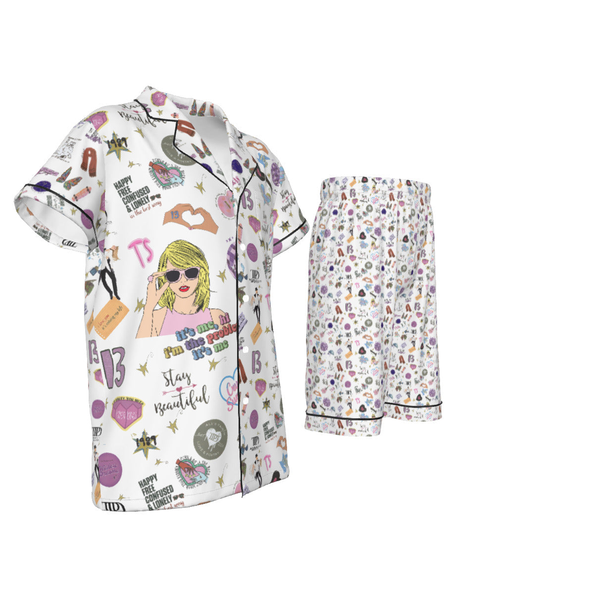 All-Over Print Kid's and Youth Imitation Silk Short Pajamas