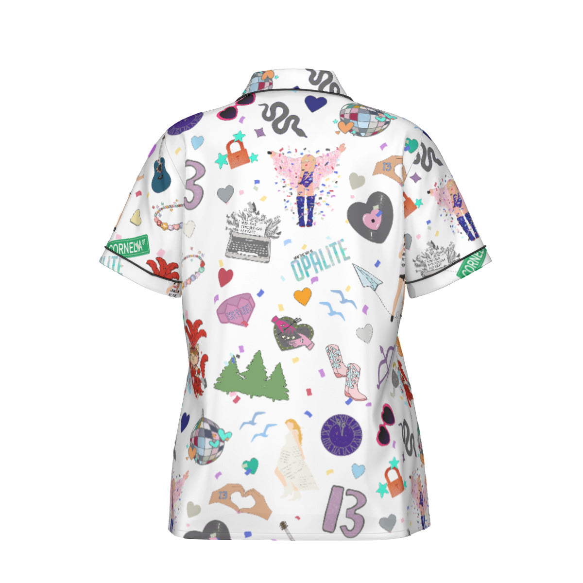 All-Over Print Women's Imitation Silk Pajama Set With Short Sleeve