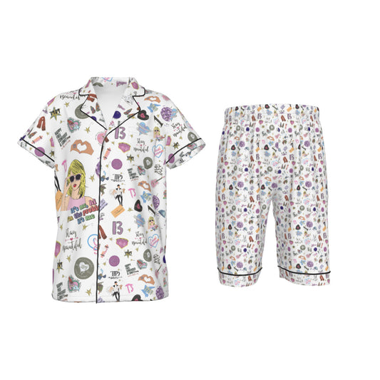 All-Over Print Kid's and Youth Imitation Silk Short Pajamas