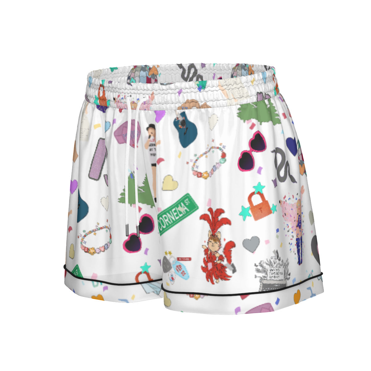 All-Over Print Women's Imitation Silk Pajama Set With Short Sleeve