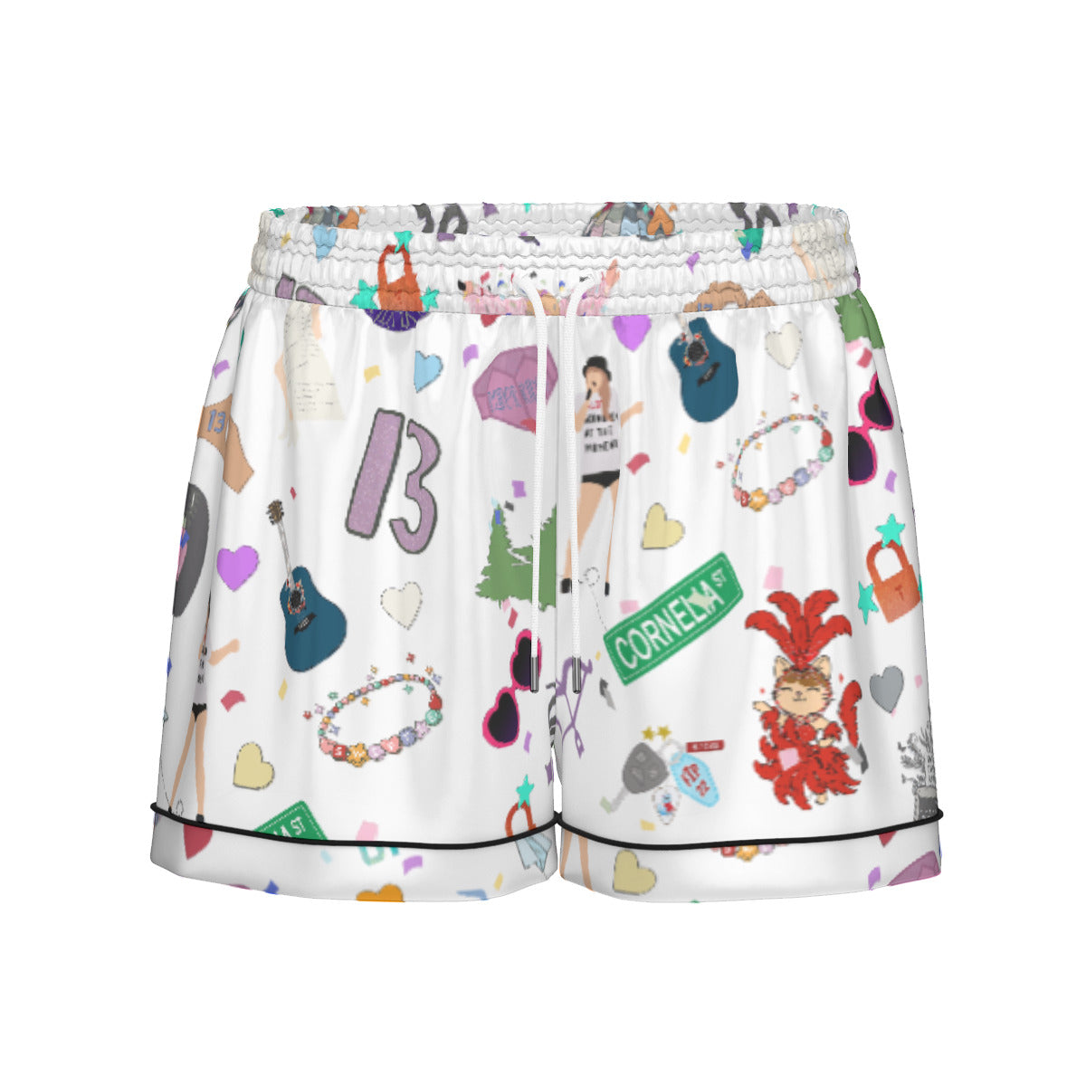 All-Over Print Women's Imitation Silk Pajama Set With Short Sleeve