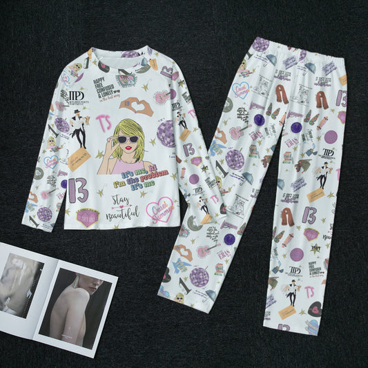 Women and Youth All-Over Print Women's Raglan Sleeve Pajamas With Wide Ankles