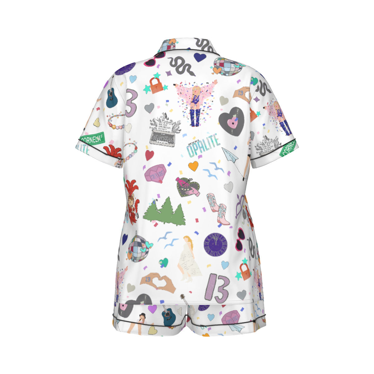 All-Over Print Women's Imitation Silk Pajama Set With Short Sleeve