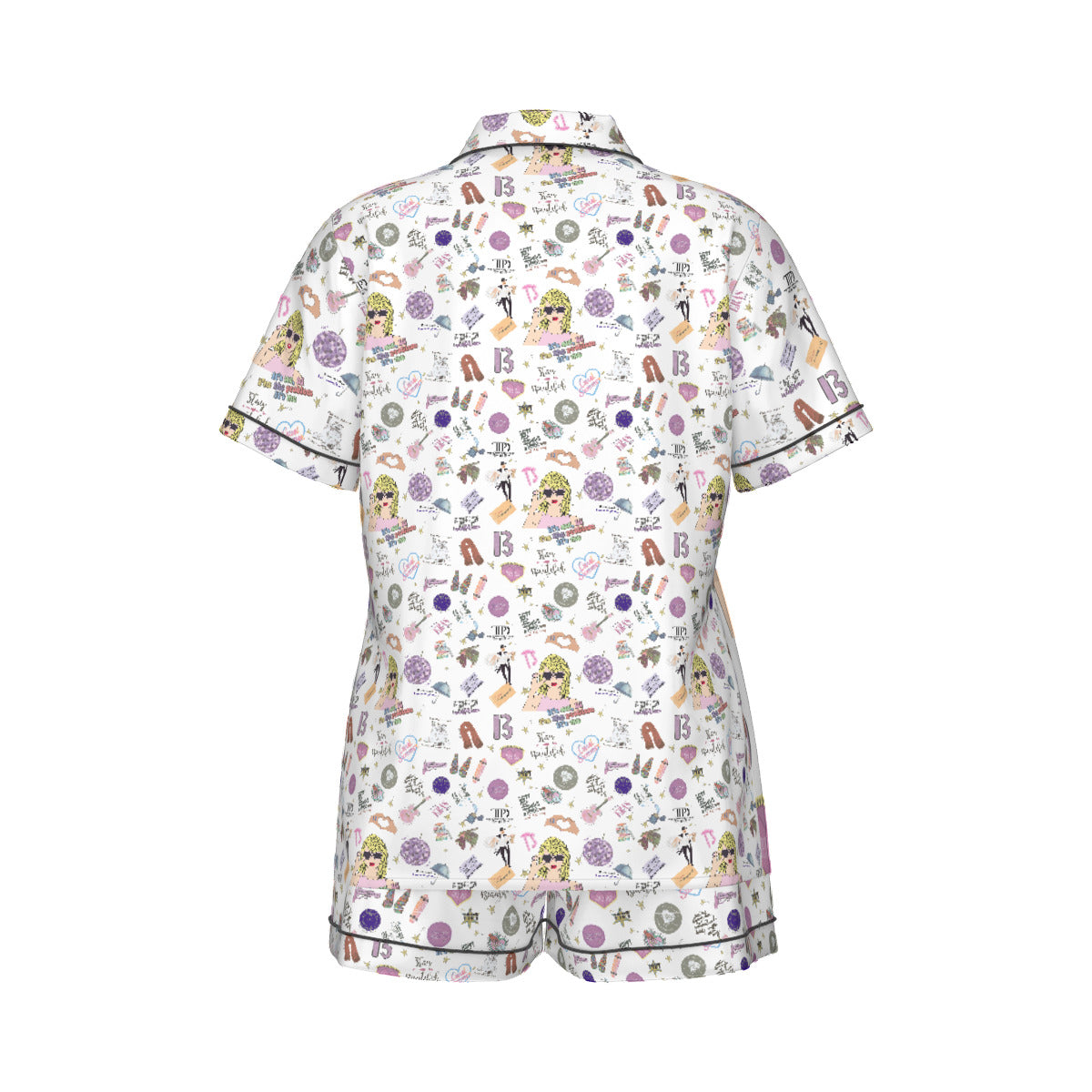 Women and Youth All-Over Print Imitation Silk Pajama Set With Short Sleeves