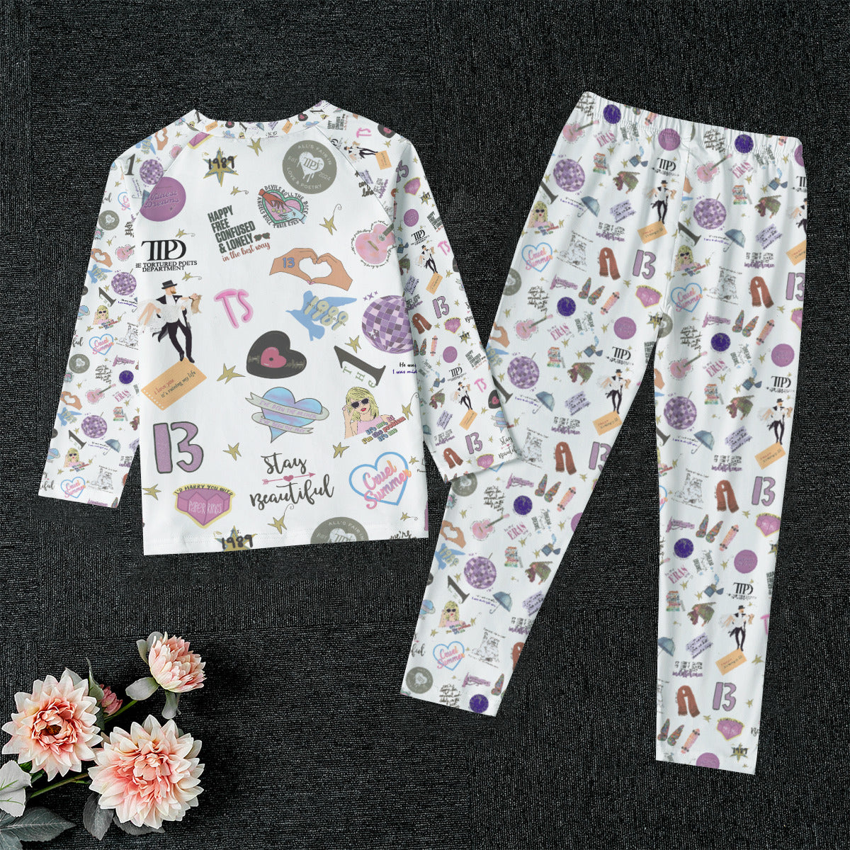 Girls Taylor All-Over Print Raglan Sleeve Pajamas With Wide Ankles