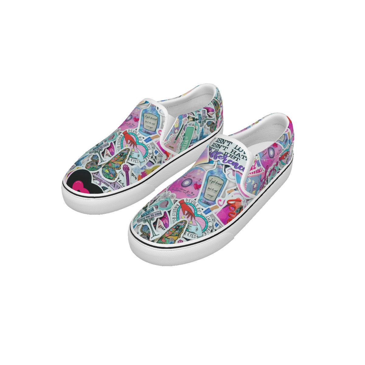 Little Girl and Youth Slip On Sneakers with Trendy All Over Print