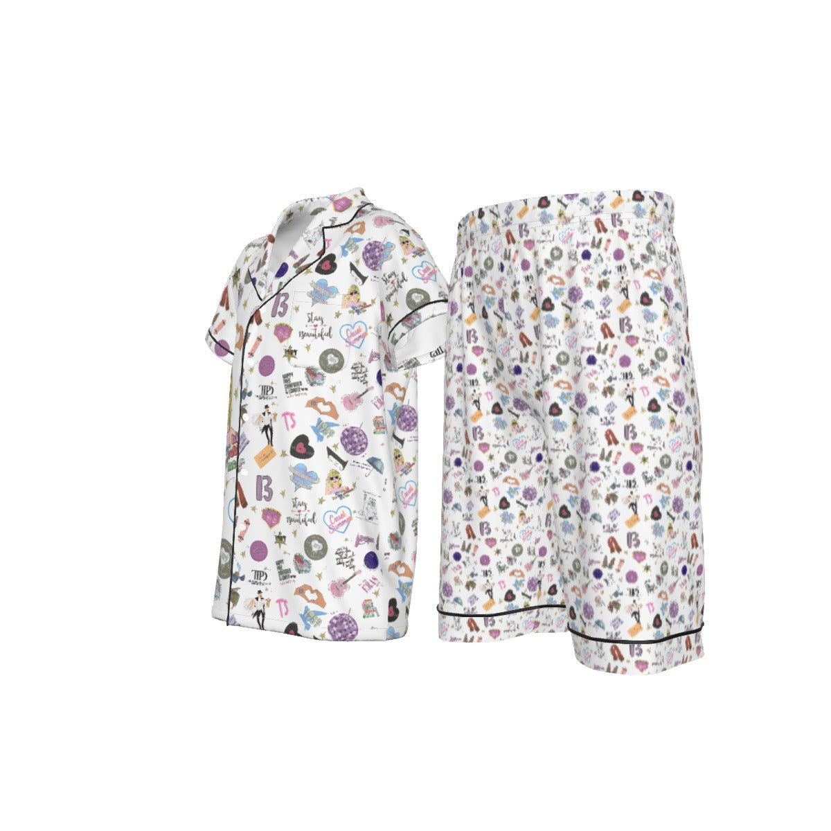 All-Over Print Kid's and Youth Imitation Silk Short Pajamas