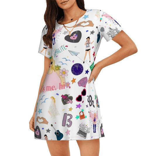 Women's Loose Short-Sleeve Nightgown Music Era Print