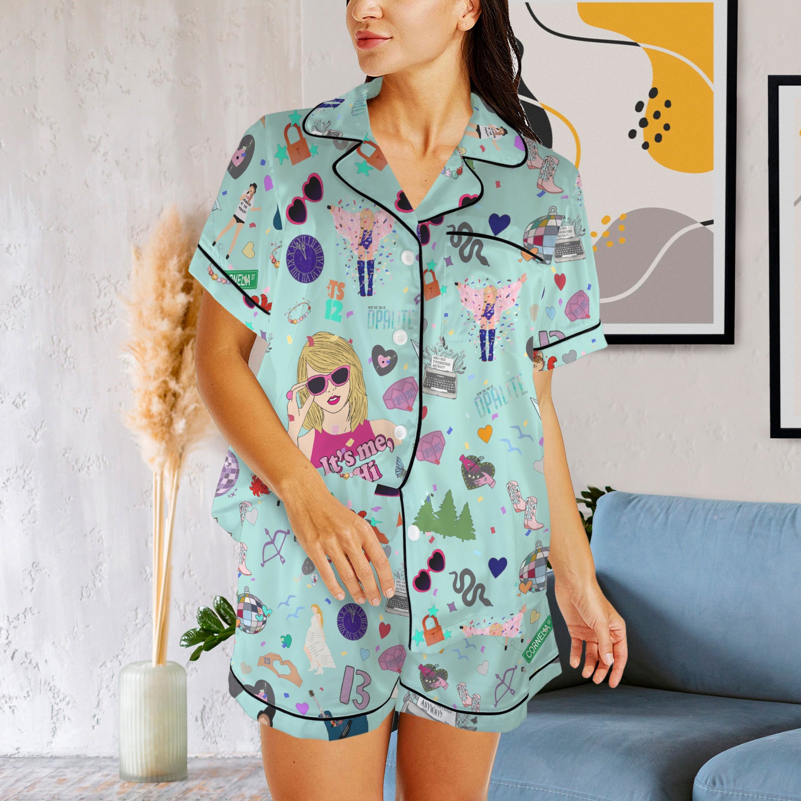 WmsSilkyPajamaswShortsShowGirlMint