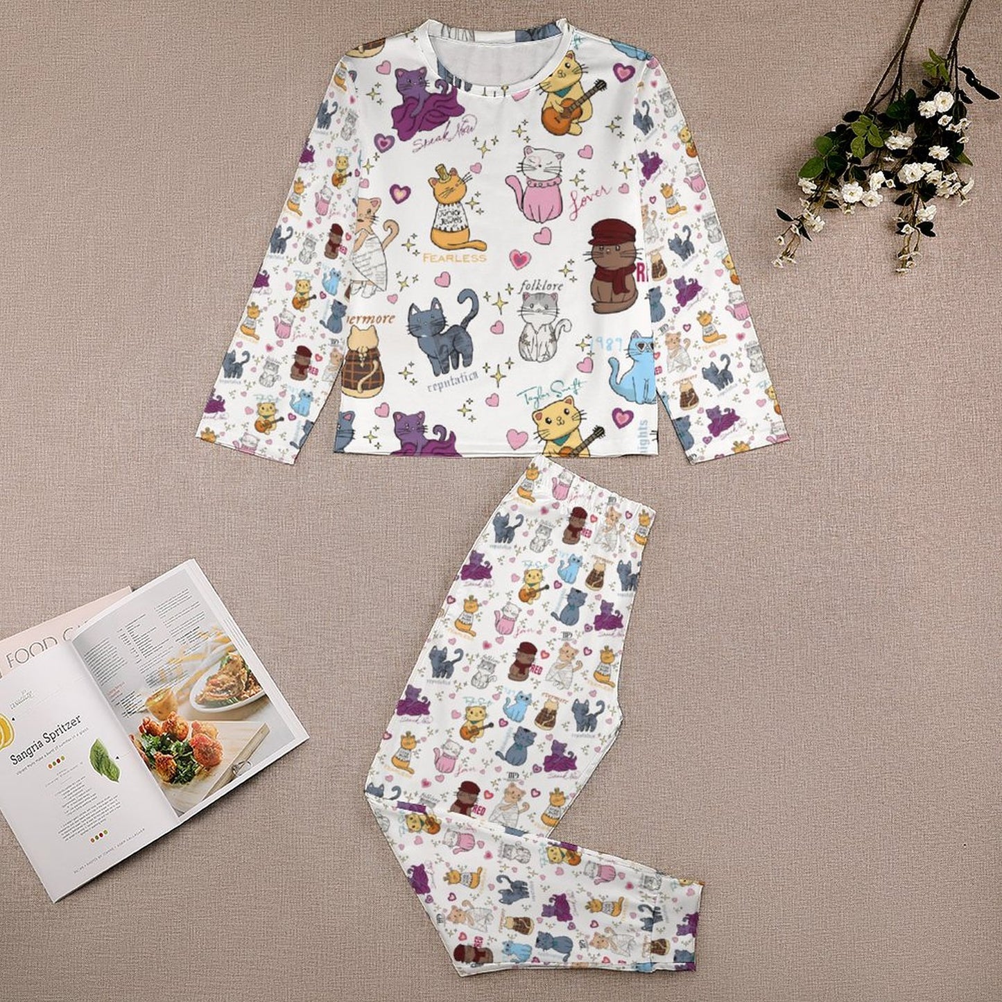 Little Girl Youth Long Sleeve Girls Nightwear  Pajamas with Cute All Over Printing