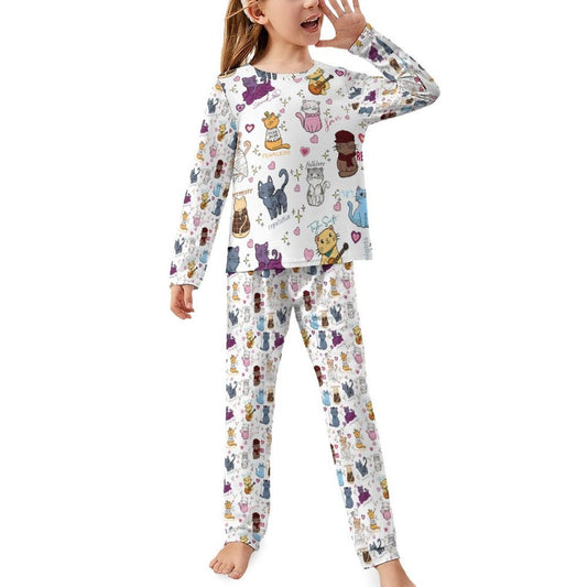 Little Girl Youth Long Sleeve Girls Nightwear  Pajamas with Cute All Over Printing